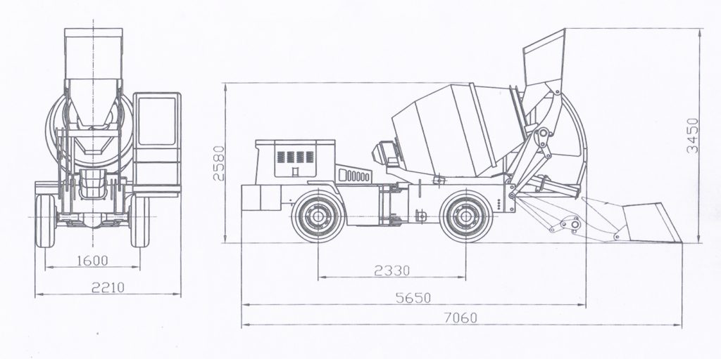 dimension drawing of mobile mixer truck SD3000M